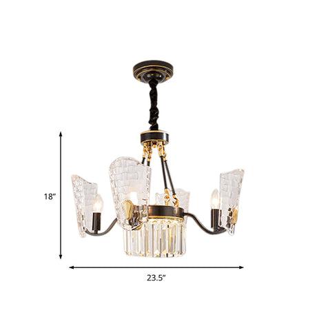 Modern Crystal Shield Chandelier Black 4/6/8 Lights Hanging Kit