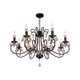 Vintage Bent Arm Frame Ceiling Light With Crystal Drop - 6/8 Lights Black Suspension For Living Room