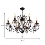 Vintage Bent Arm Frame Ceiling Light With Crystal Drop - 6/8 Lights Black Suspension For Living Room
