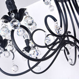Vintage Bent Arm Frame Ceiling Light With Crystal Drop - 6/8 Lights Black Suspension For Living Room
