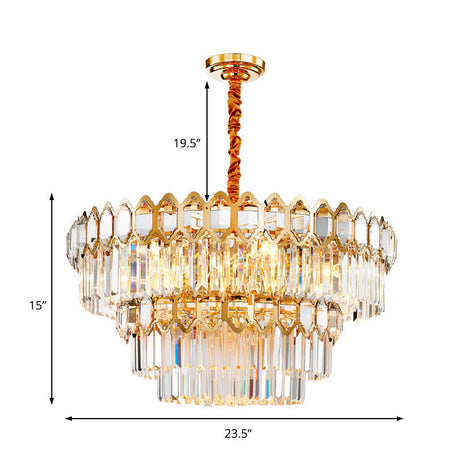 Contemporary Gold Chandelier With 8 Lights & Clear Crystal Prisms - Modern Lighting Fixture