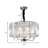 Modern Tri-Sided Glass Rod Drum Ceiling Light With Chrome Finish - 4 Lights 19.5/23.5 Wide