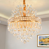 Modern Gold Tapered Chandelier With Faceted Crystal 9 Lights - Bedroom Hanging Light Fixture