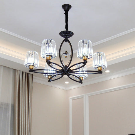 Vintage Tapered Crystal Block Ceiling Light - 3/6 Lights Black Ideal For Dining Room