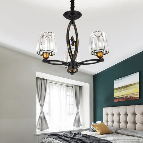 Vintage Tapered Crystal Block Ceiling Light - 3/6 Lights Black Ideal For Dining Room 3 /