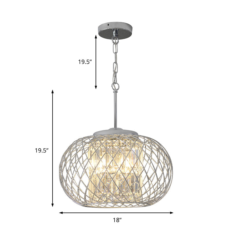 Modern Chrome Chandelier With Crystal Block Shade - 3 Light Dining Room Fixture