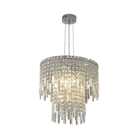 Modern 4-Light Silver Chandelier: Clear Rectangular-Cut Crystal Tiered Lamp