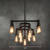 Rustic Water Pipe Iron Chandelier - 13 Heads Ceiling Light In Black