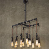 Black Industrial Led Pipe Chandelier For Restaurant Island - Iron Plumbing Hanging Lamp