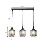 Nordic Black Dining Room Pendant With Metal And Crystal Shades - 3 Light Cluster