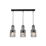 Nordic Black Dining Room Pendant With Metal And Crystal Shades - 3 Light Cluster