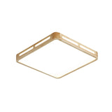 Japanese Square Led Wood Flush Mount Ceiling Light With Acrylic Shade - Bedroom Lighting