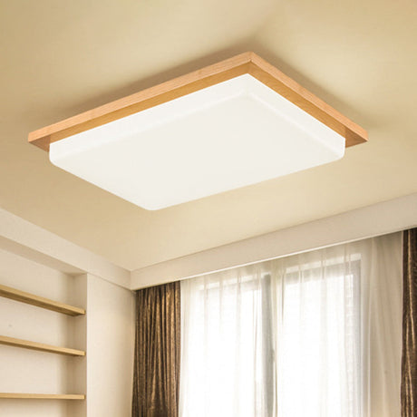 Japanese Led Wood Flush Ceiling Light For Living Room / Natural A