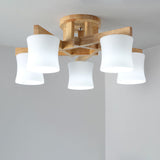 Japanese Semi Flush Mount Chandelier With White Glass Shade And Wooden Canopy 5 /