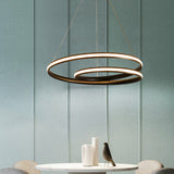 Minimalist Led Chandelier For Dining Room With Metallic Seamless Curve Design