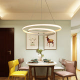 Minimalist Led Chandelier For Dining Room With Metallic Seamless Curve Design