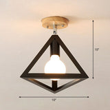 Iron Geometric Semi-Flushmount Ceiling Light For Entryways Black / Triangle