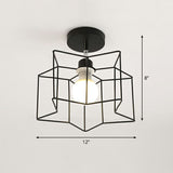 Retro Geometric Semi Flush Mount Lighting - Iron Fixture For Entryway Black / Star