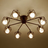 Retro Style Iron Pendant Chandelier With 8 Bulbs - Black Ideal For Barbershops