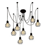 Spider Iron Pendant With Grenade Cage - Industrial Hanging Lighting For Restaurants Black 8-Bulb