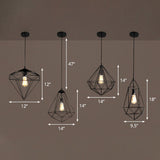 Retro Style Iron Pendant Light With Gemstone Frame For Restaurants - Black