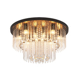 Modernist Black Tiered Flush Ceiling Light: 19.5/23.5 Dia 8-Light Crystal Lamp