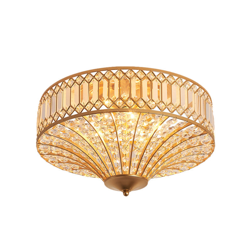 Chinese Style 5-Light Bedroom Ceiling Lamp In Flared Crystal Flush Mount Design - Gold Finish

This