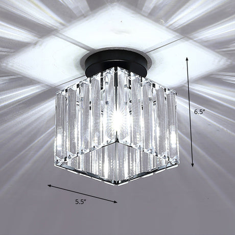 Contemporary Geometric Crystal Prism Flush Mount Led Ceiling Light Fixture Black / White Square