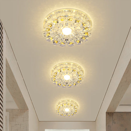 Crystal Led Flush Ceiling Light Fixture - Modern Entryway Clear