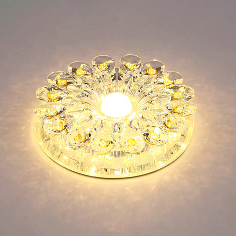 Crystal Led Flush Ceiling Light Fixture - Modern Entryway Clear / Warm Round