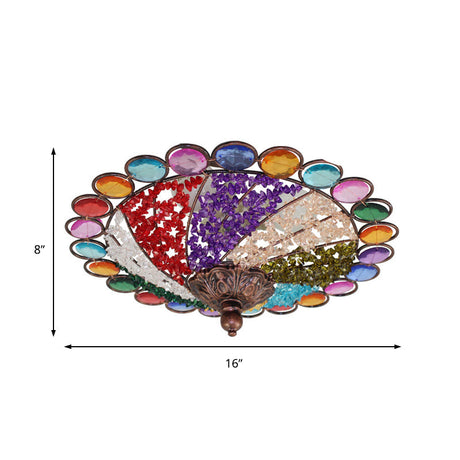 12/16 Colonial Flared Ceiling Lamp: Multi Colored Plexiglass 3-Light Weathered Copper Finish
