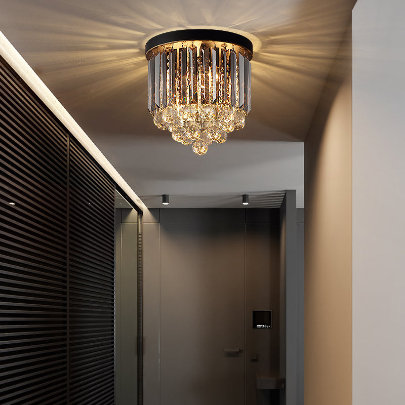 Minimalist Crystal Flushmount Lighting - Black Cylindrical Corridor Ceiling Flush Light (10/12/16)