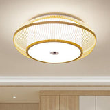 Simplicity Wood Flush Mount Bedroom Lighting - Bamboo 1 - Light Lantern Ceiling Light