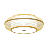 Simplicity Wood Flush Mount Bedroom Lighting - Bamboo 1-Light Lantern Ceiling Light