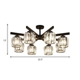 Modern Cylindrical Crystal Semi Flush Ceiling Light With 3/6/8-Head Design - Black Ideal For Living