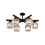 Modern Cylindrical Crystal Semi Flush Ceiling Light With 3/6/8-Head Design - Black Ideal For Living