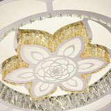 23.5/31.5 Wide Crystal Flush Light Led Ceiling Fixture - Simple Flower Design In Chrome Ideal For