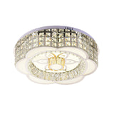 23.5/31.5 Wide Crystal Flush Light Led Ceiling Fixture - Simple Flower Design In Chrome Ideal For
