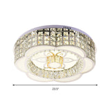 23.5/31.5 Wide Crystal Flush Light Led Ceiling Fixture - Simple Flower Design In Chrome Ideal For