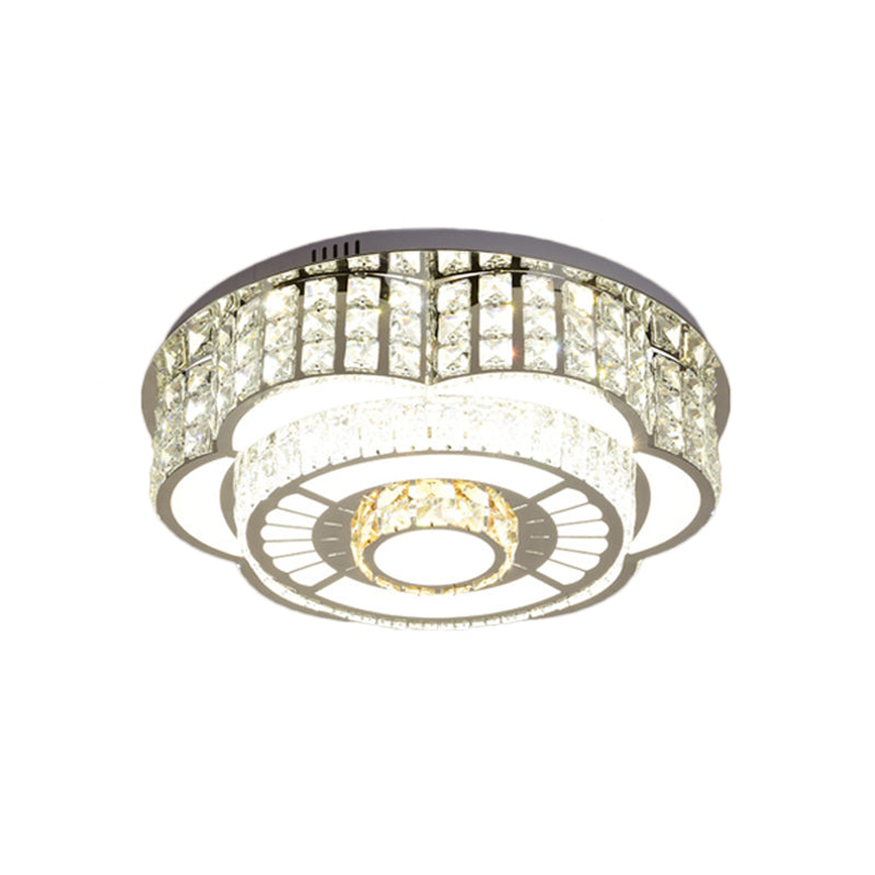 23.5/31.5 Floral Led Ceiling Flush Mount Lamp In Chrome With Crystal Accents