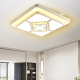 Minimal Led White Flush Mount Ceiling Light For Living Room - Crystal Square/Rectangular Lamp /