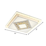 Modern Square/Rectangle Flush Crystal Led Ceiling Light In White For Living Room