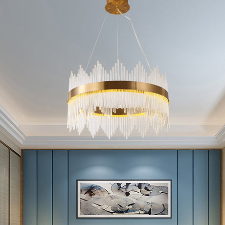 Crystal Wavy Icicle Chandelier Lamp - Adjustable 19.5/23.5 Led Gold Ceiling Light Fixture / 23.5