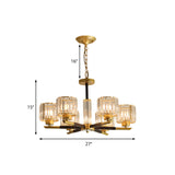 Modern Ribbed Crystal Cylinder Chandelier Pendant - 3/6/8 Head Bedroom Hanging Lamp Kit