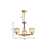 Modern Ribbed Crystal Cylinder Chandelier Pendant - 3/6/8 Head Bedroom Hanging Lamp Kit