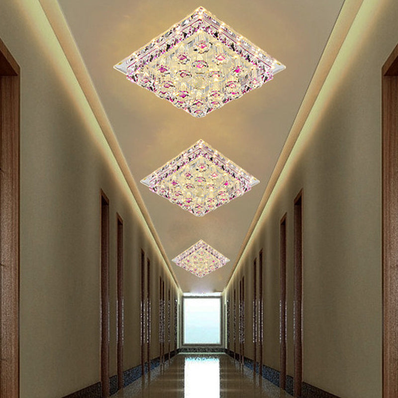 Led Crystal Block Square Flush Mount Fixture For Corridor Purple