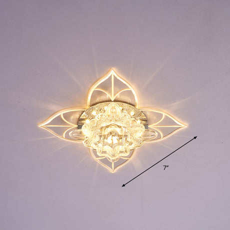 Contemporary Clear Led Flush Mount Ceiling Light For Corridor - Blossom Crystal / Warm