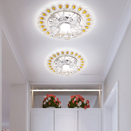 Crystal Flower Flush Ceiling Light With Led - Modern Style Clear / White