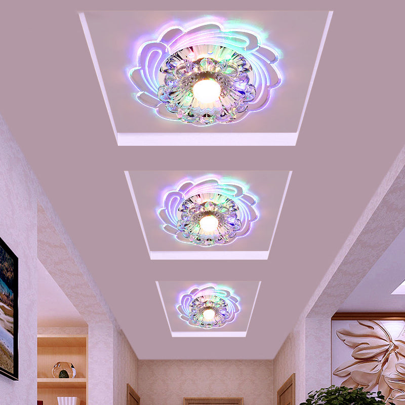 Floral Shade Crystal Led Flush Mount Lighting For Entryway - Minimalist Design