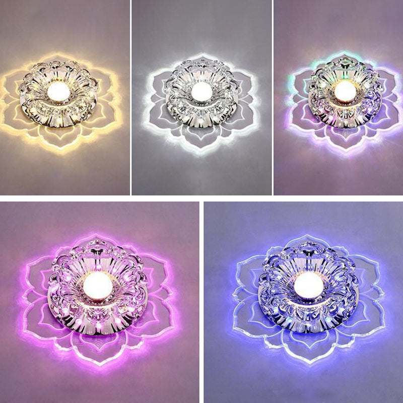 Modern Clear Led Flush Ceiling Light For Foyer - Blossom Shade Crystal
